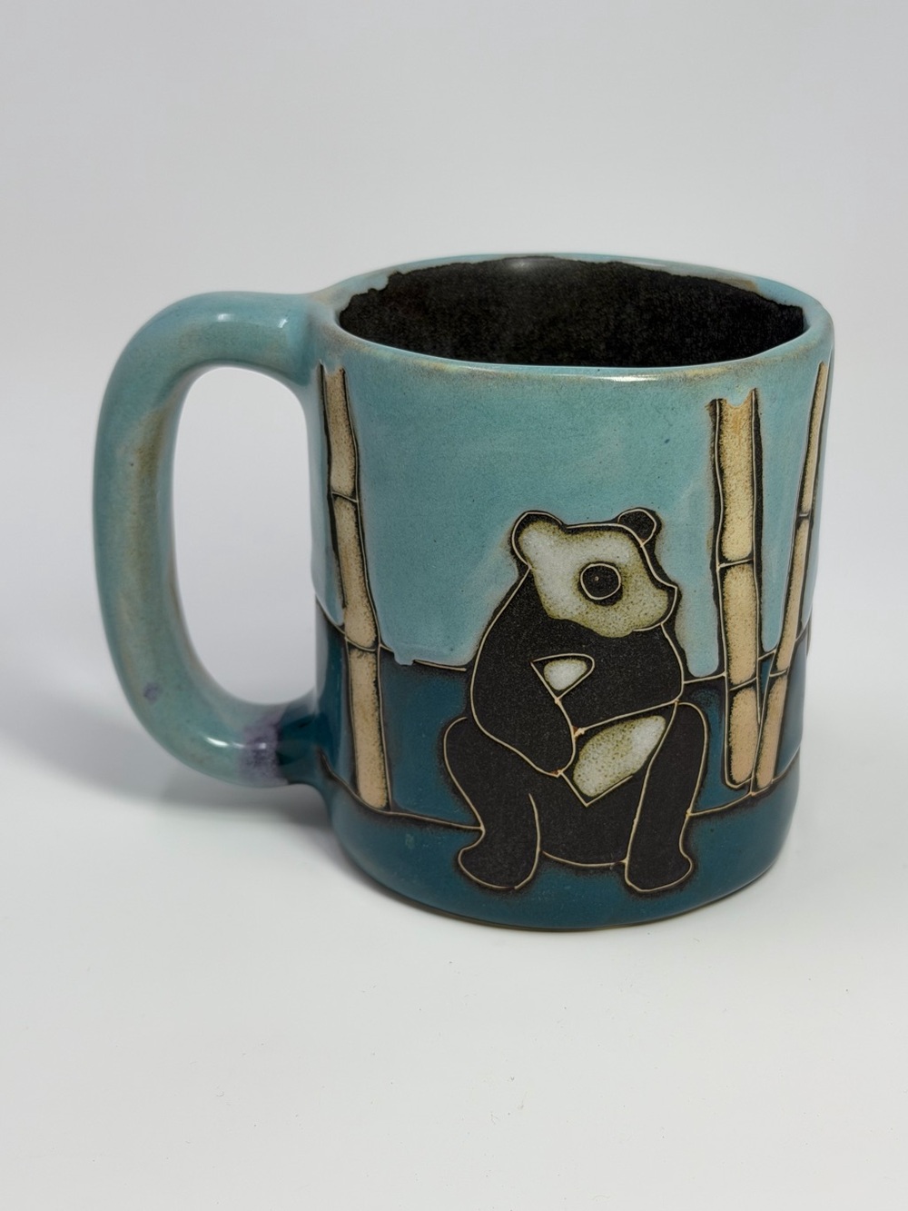 Mara Mexico Panda Bamboo Handcrafted Pottery Coffee Mug Blue Stoneware Artisan